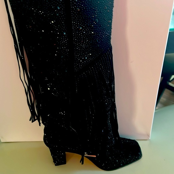 Jessica Simpson Black Rhinestone Boots with Fringe. - Picture 6 of 11